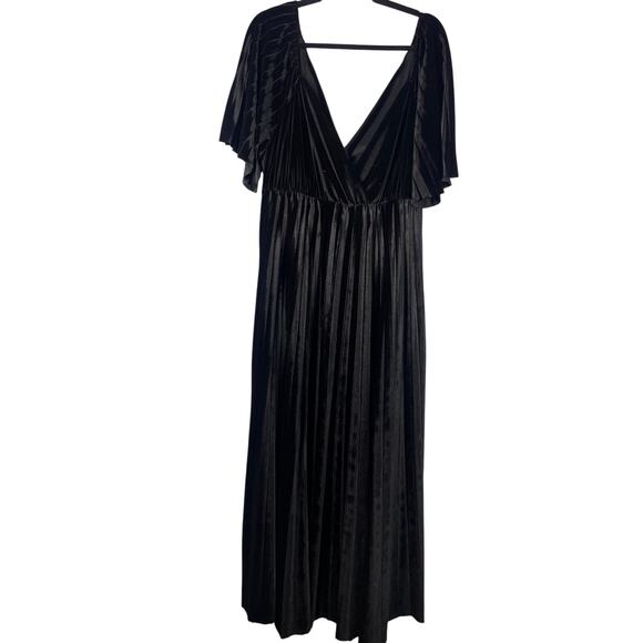 ASOS Curve, Size 18, Black Velvet Pleated Maxi Dress, Cutout Back, *FLAW* - Picture 1 of 6